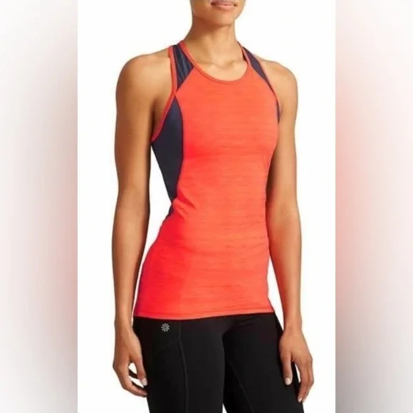 83 Athleta Spiral Spinner Tank Orange, Navy Mesh Orange & Navy Mesh Size Small - Picture 1 of 6